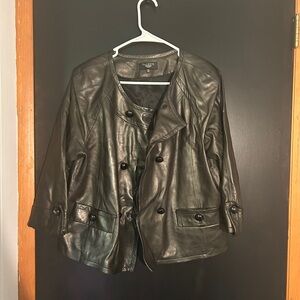 Talbots Black Leather Jacket Classic Style